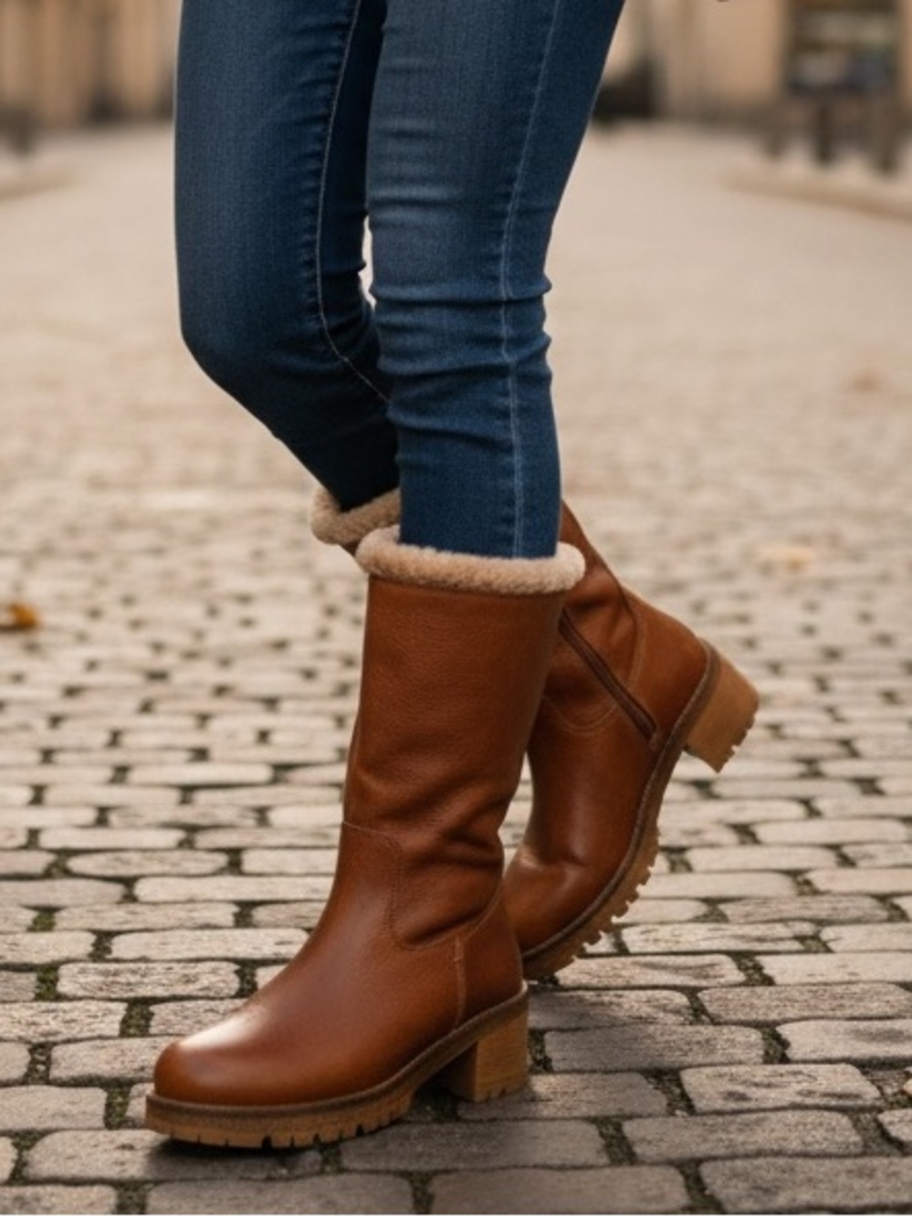 Avellini Brown Leather Fur Lined Boots EU 40 Made in Portugal Like New